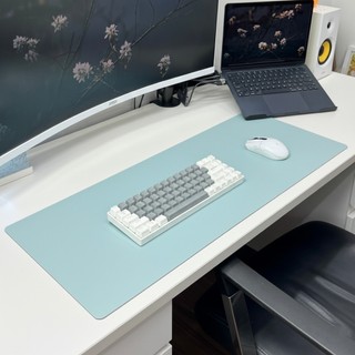 DeskPad Da PU 2 Mặt Cỡ Lớn Màu Xám Ánh Bạc/Xanh Pastel  - Chống Nước - Chống Trầy - Dễ Vệ Sinh