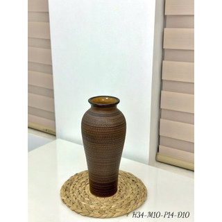 Bình hoa gốm dáng đùi dế men nâu mộc và xanh hoả biến cao 35cm Gốm sứ Bát Tràng