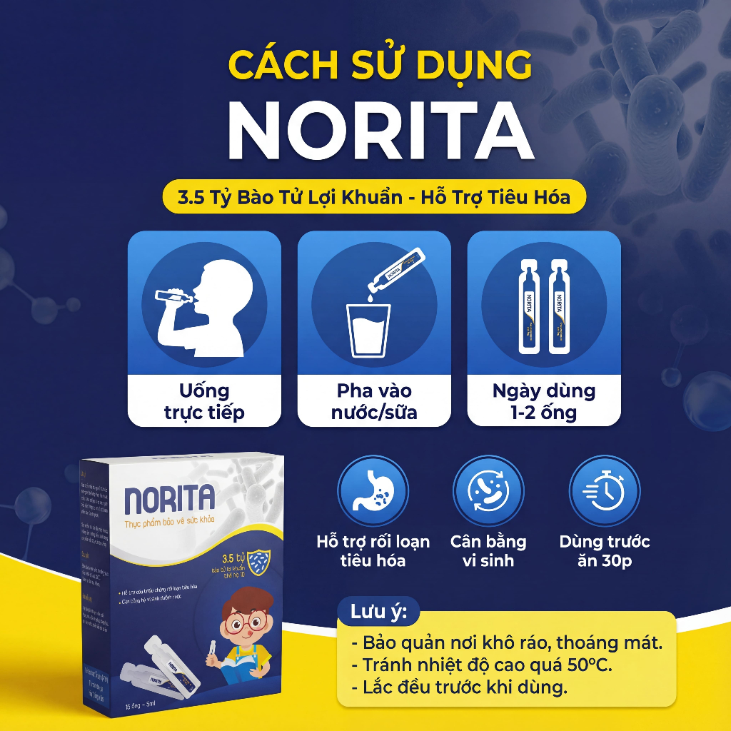 Men Vi Sinh Cho Bé NORITA Bổ Sung Bào Tử Lợi Khuẩn Hỗ Trợ Trẻ Ăn Ngon, Cải Thiện Táo Bón, Tiêu Hóa Kém (Hộp 15 Ống)