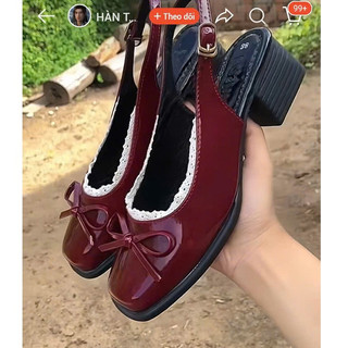 {Hàng Loại I } Giày Sandal Nữ, Giày Sục Cao Gót Đế 5p đính nơ xinh xắn phối viền ren sang chảnh QV0427