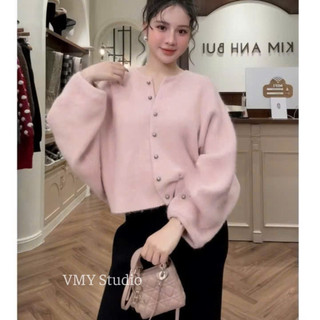 VMY Studio - Áo len cardigan hồng phấn siêu xinh QC sang chảnh, áo khoác dạ ngoài sang trọng mùa đông nữ