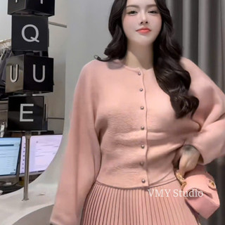VMY Studio - Áo len cardigan hồng phấn siêu xinh QC sang chảnh, áo khoác dạ ngoài sang trọng mùa đông nữ