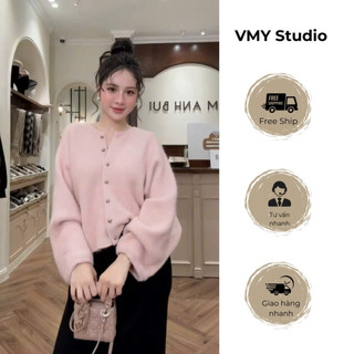 VMY Studio - Áo len cardigan hồng phấn siêu xinh QC sang chảnh, áo khoác dạ ngoài sang trọng mùa đông nữ