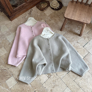VMY Studio - Áo len cardigan hồng phấn siêu xinh QC sang chảnh, áo khoác dạ ngoài sang trọng mùa đông nữ