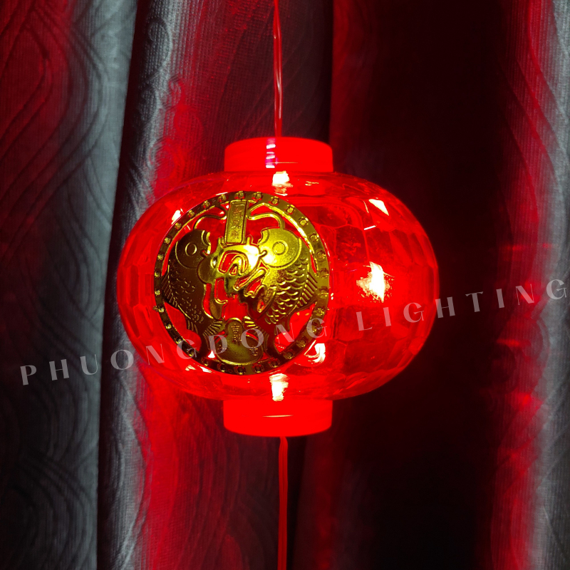 Dây Đèn LED Lồng Đèn Chữ Phúc 5 Quả màu đỏ Thả dài 1m Bóng to hiệu ứng ánh sáng đẹp Trang trí Lễ Tết