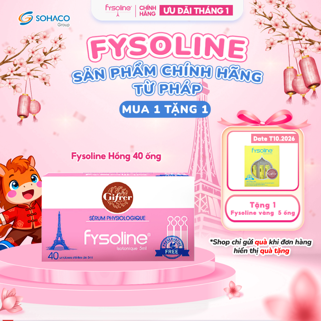 Fysoline - Nước muối sinh lý Pháp - Vệ sinh mắt, mũi, miệng cho bé - Hộp 40 ống x 5ml