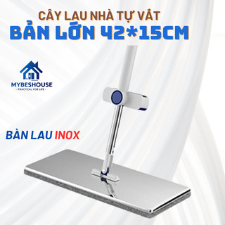 Cây lau nhà tự vắt bàn lau inox lớn 42x15 cm gọn nhẹ dễ dùng, chổi lau nhà cỡ lớn kèm miếng lau