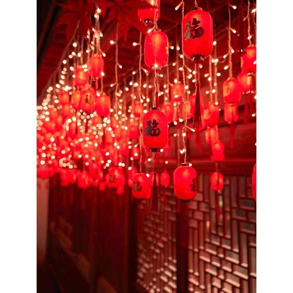 Dây đèn LED Lồng đèn Chữ Phúc 5m - 16 Trái Lớn Dạng Trụ Trang trí Lễ Tết