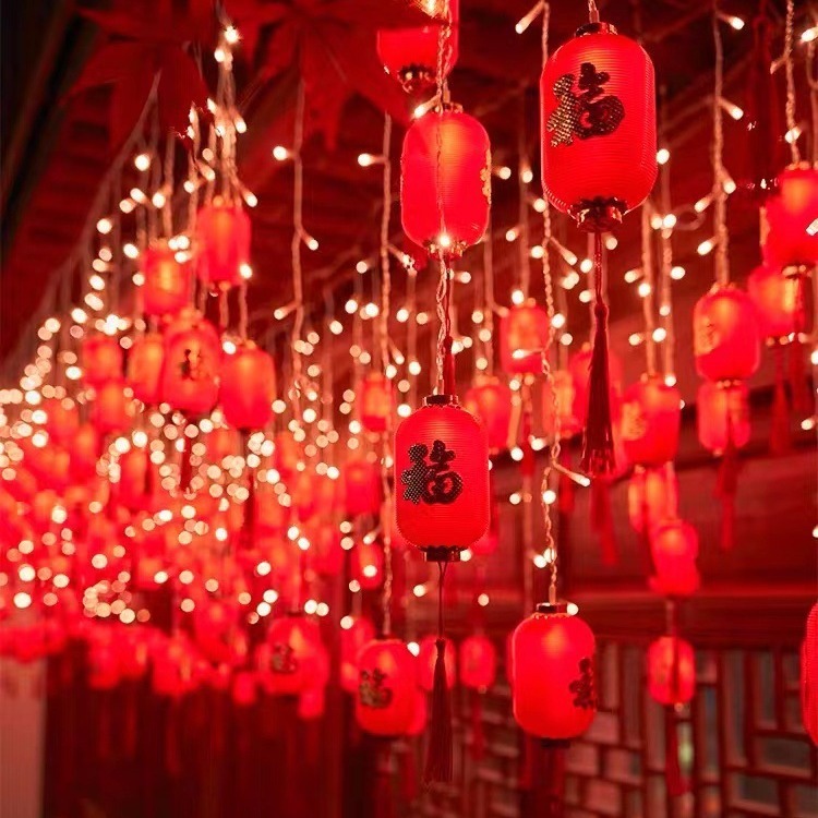 Dây đèn LED Lồng đèn Chữ Phúc 5m - 16 Trái Lớn Dạng Trụ Trang trí Lễ Tết