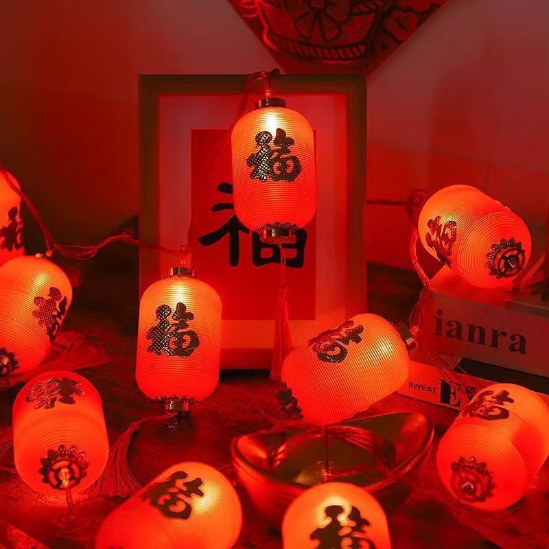 Dây đèn LED Lồng đèn Chữ Phúc 5m - 16 Trái Lớn Dạng Trụ Trang trí Lễ Tết