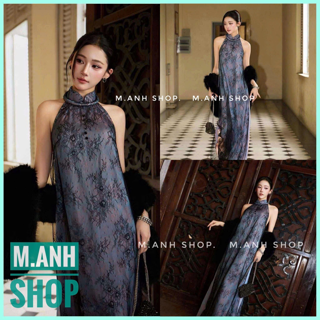 Yếm Ren Đen Phối Gấm Họa Tiết Thọ Họa Tiết Chụp Ảnh Tết Xinh Đẹp