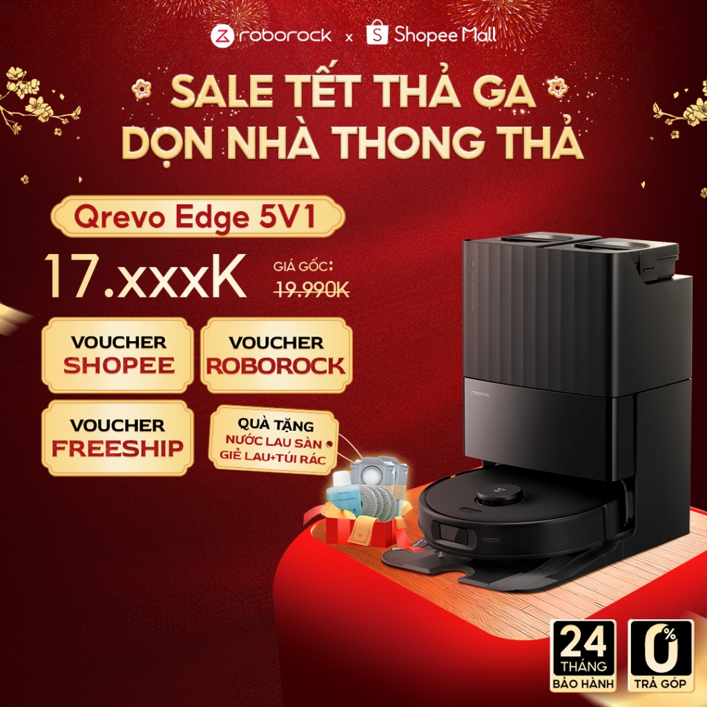 [QUÀ TẶNG] Roborock Qrevo Edge 5V1 robot hút bụi lau nhà | Giặt sấy giẻ | Lực hút 18.500 Pa | Bảo hành 2 năm