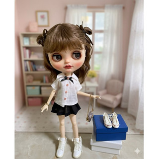 Set sơmi kèm váy xếp ly size búp bê blythe,ob24