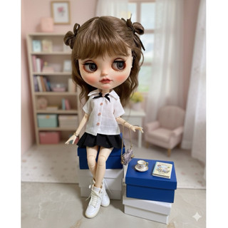 Set sơmi kèm váy xếp ly size búp bê blythe,ob24