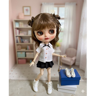 Set sơmi kèm váy xếp ly size búp bê blythe,ob24