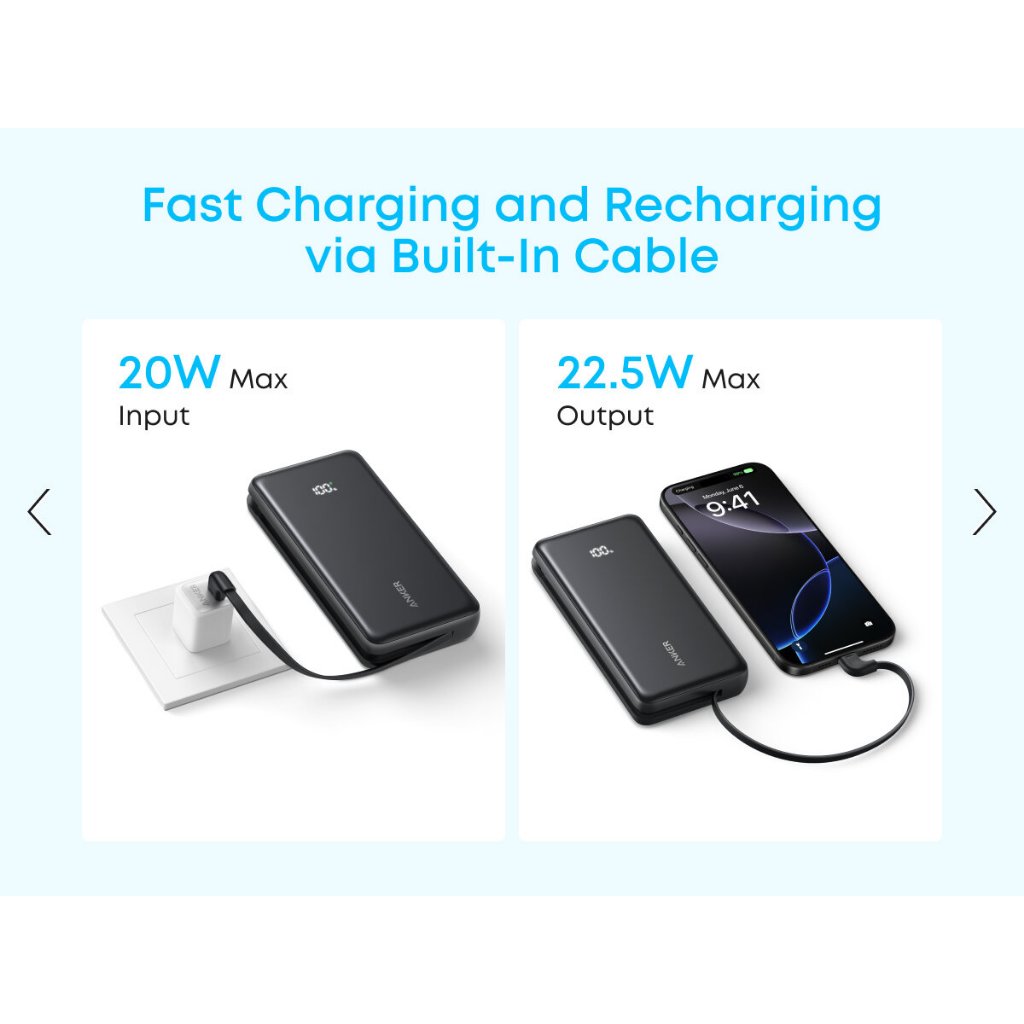 Sạc dự phòng Anker Zolo A110D/A110E 20000mAh, chuẩn 3C Trung Quốc, cáp USB-C tích hợp, sạc nhanh 22.5W | BigBuy360 - bigbuy360.vn