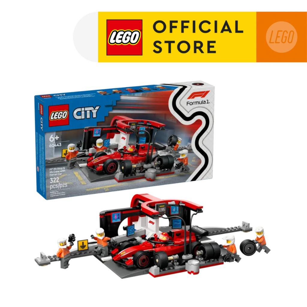 LEGO CITY 60443 Đồ Chơi Lắp Ráp Trạm Bảo Dưỡng Xe F1 (325 Chi Tiết)