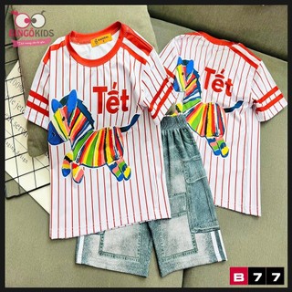 Đồ bộ bé trai mặc tết 2026, đồ bộ thun lạnh in 3D bé trai đón năm mới, quần áo bé trai thun thái tết