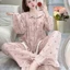 Bộ Đồ Ngủ Nữ JUSOKA Pijama Cổ Sen Hoạ Dài Tay Chất Liệu Đũi Vân Mây Mềm Mịn Dễ Thương DU02