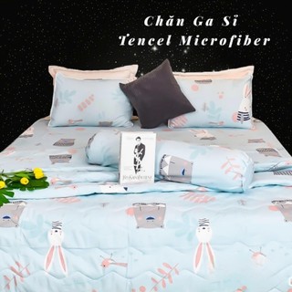 🍀SIÊU XINH🍀Bộ Ga Gối Lyocell Microfiber Mát, Mềm Mịn Cao Cấp, Bộ 4 Món Gồm Ga Và Vỏ Gối _ Chăn Ga SỈ