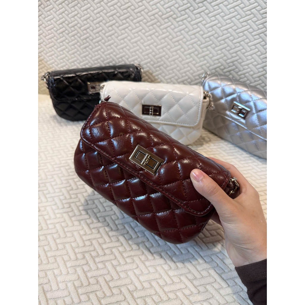 Túi xách khoa xoay trần trám da bóng size 20cm đeo vai đeo chéo hot trend