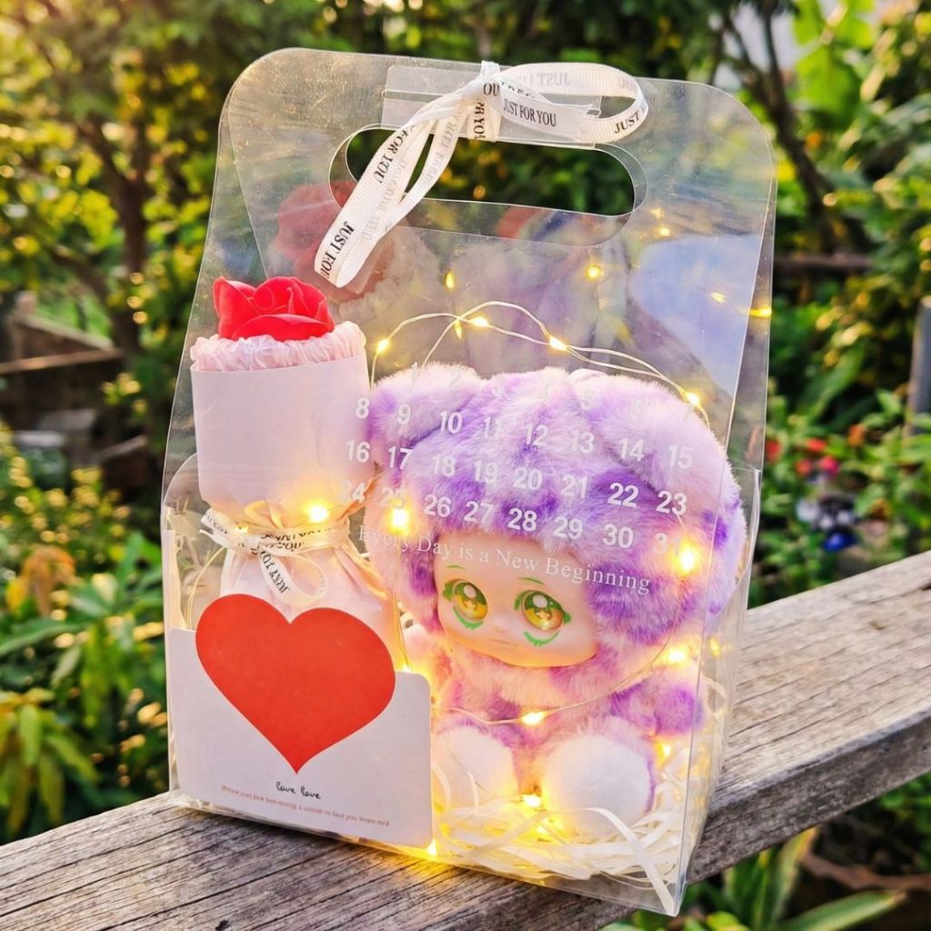 Túi Set Quà Tặng Gấu Bông Hình Mèo,Gấu Kèm Bó Hoa,Đèn Led,Thiệp Quà Tặng Cho Bé,Bạn Gái Ngày Sinh Nhật,Ngày Lễ