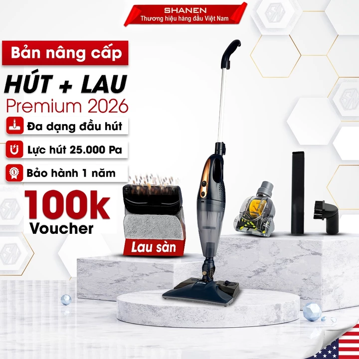 Máy hút bụi cầm tay lau sàn nhà đa năng SHANEN, Lực hút 25000Pa, Hút nệm, Sàn nhà, Bảo hành 12th