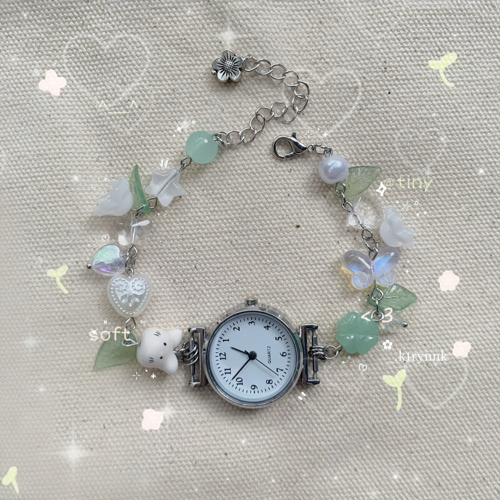 𝗛𝗔𝗡𝗗𝗠𝗔𝗗𝗘 | Đồng hồ custom kim loại xinh yêu, mix hạt cho các nàng | _.ktrynnk