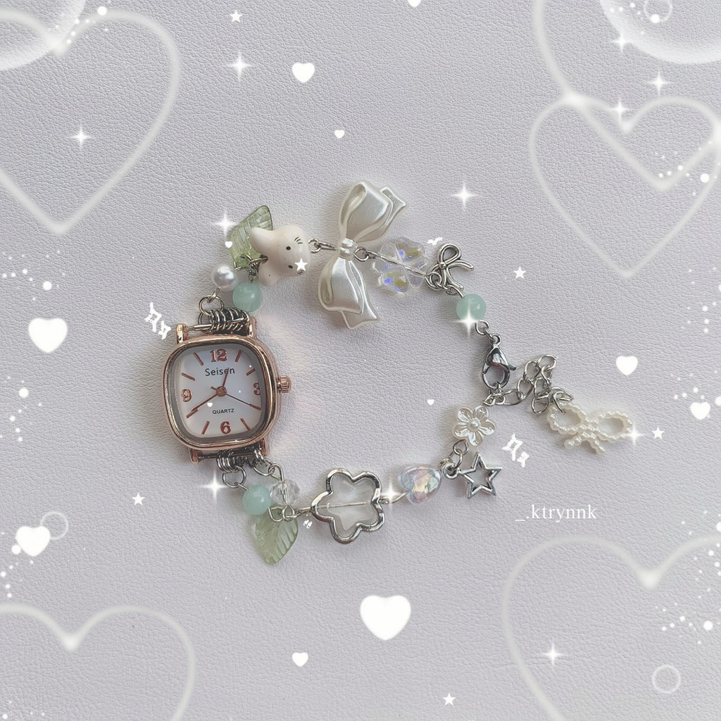 𝗛𝗔𝗡𝗗𝗠𝗔𝗗𝗘 | Đồng hồ custom kim loại xinh yêu, mix hạt cho các nàng | _.ktrynnk