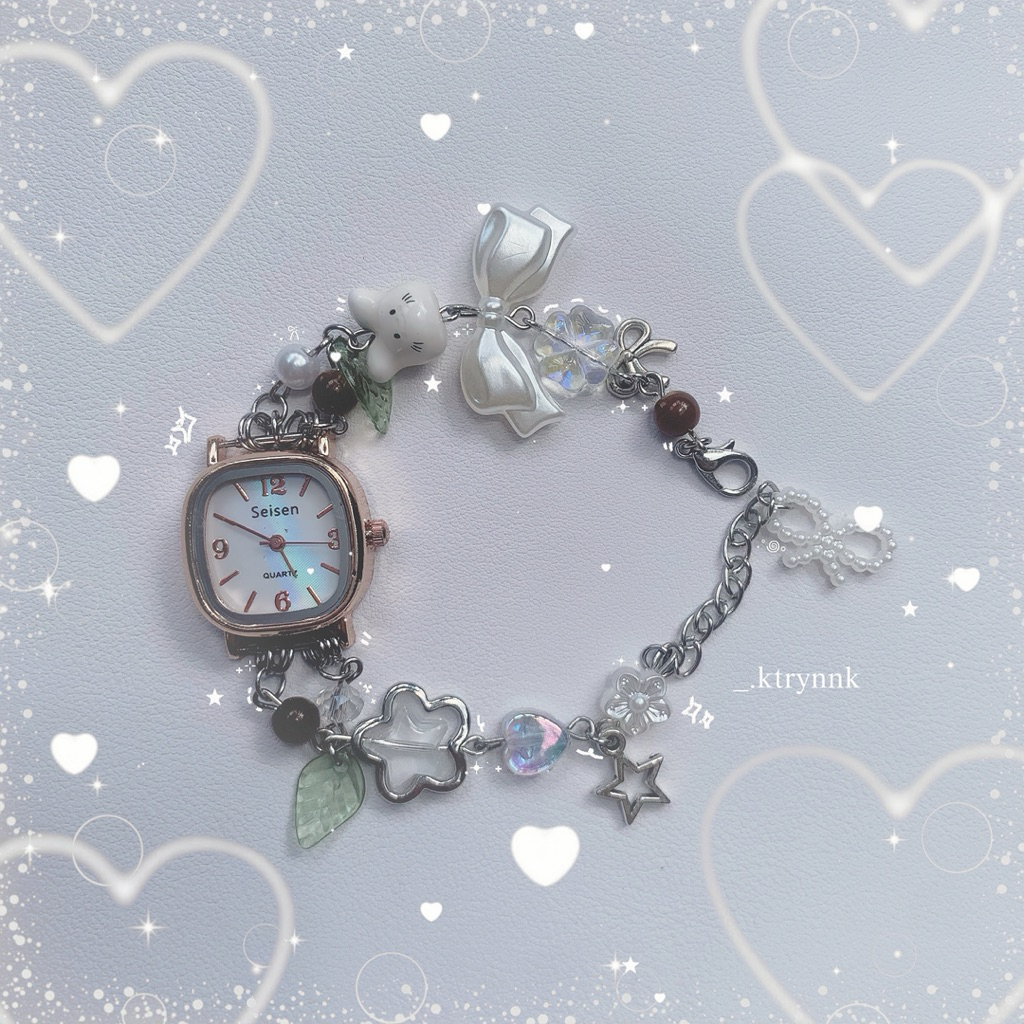 𝗛𝗔𝗡𝗗𝗠𝗔𝗗𝗘 | Đồng hồ custom kim loại xinh yêu, mix hạt cho các nàng | _.ktrynnk