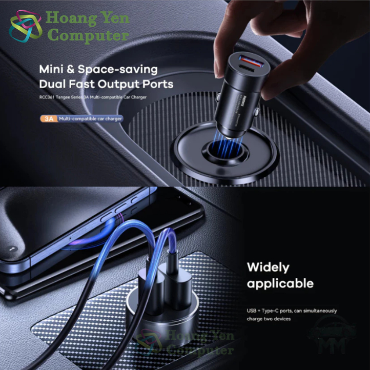 Tẩu Sạc Ô Tô Remax RCC361 Fast Charging 3A – Nhỏ Gọn, 2 Cổng Sạc (USB + Type-C) – BH 6 Tháng – Hoangyencomputer