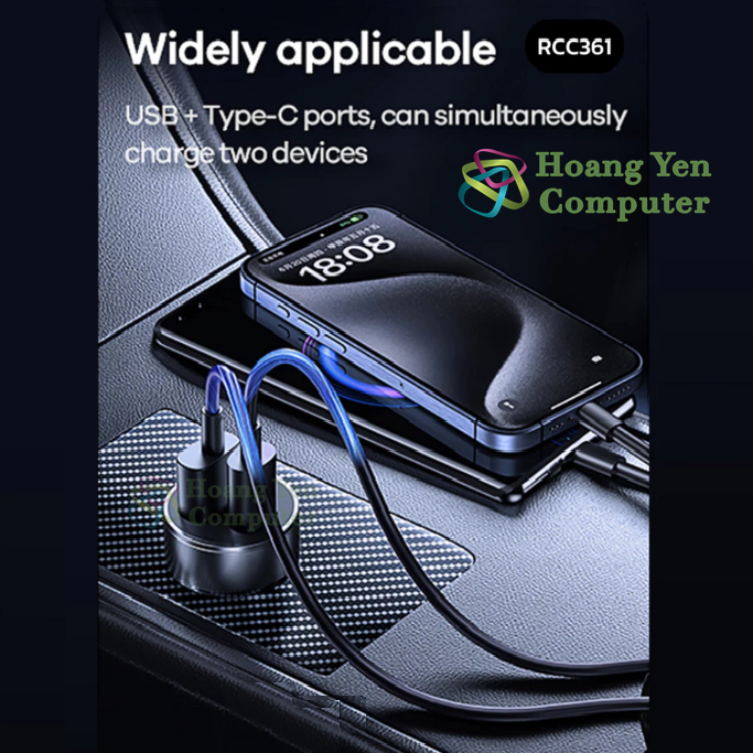 Tẩu Sạc Ô Tô Remax RCC361 Fast Charging 3A – Nhỏ Gọn, 2 Cổng Sạc (USB + Type-C) – BH 6 Tháng – Hoangyencomputer