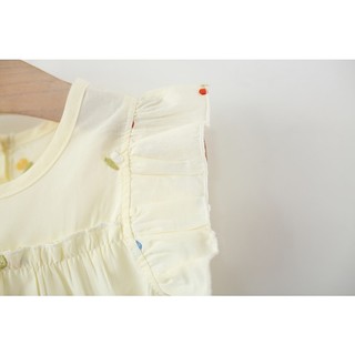 Váy bé gái tay cánh tiên thô boi cotton mỏng thêu búp hoa Váy đi biển mùa hè kèm túi cói D1238
