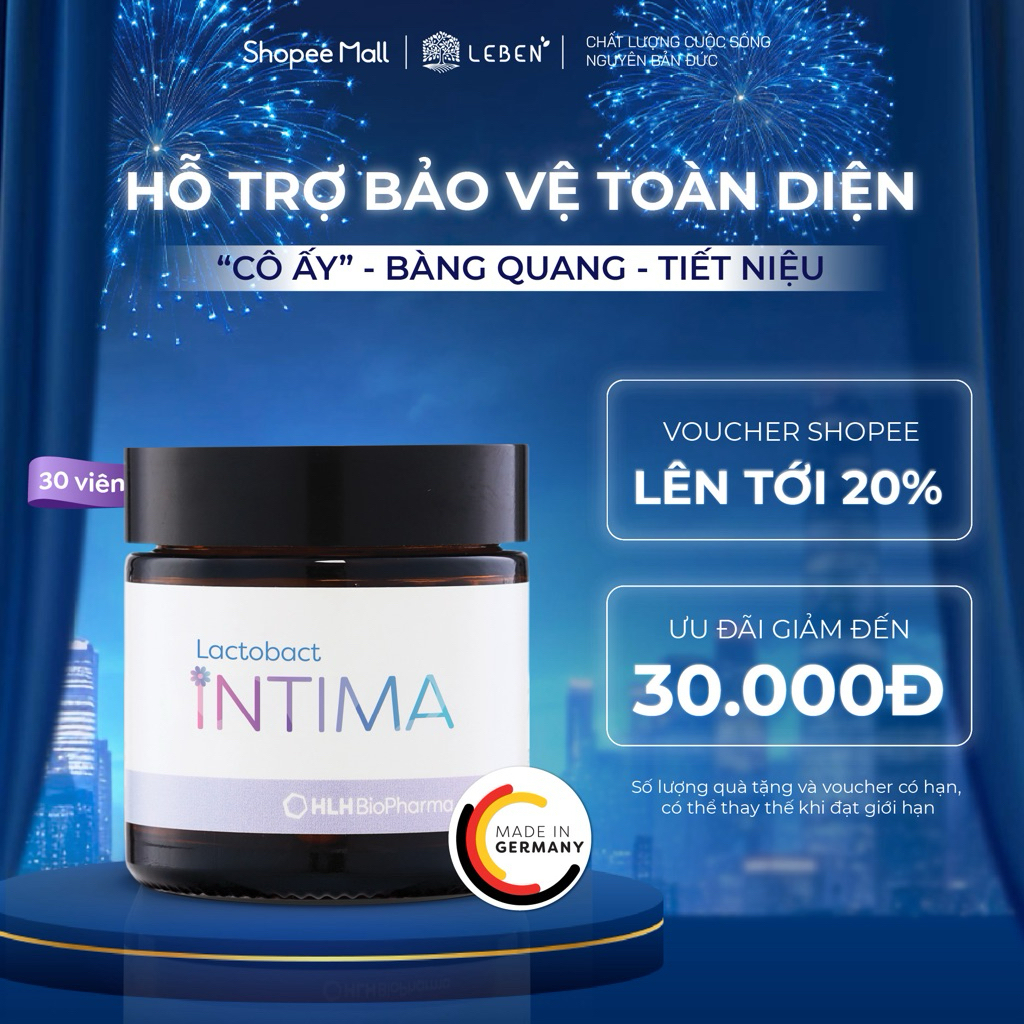 Men vi sinh phụ khoa Lactobact Intima bổ sung lợi khuẩn, Cranberry, D-Mannose từ Đức hộp 30 viên | Leben Việt Nam