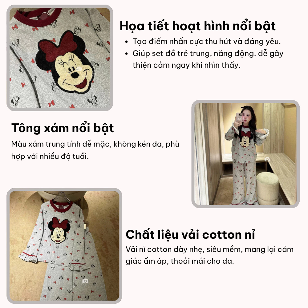 Set đồ nữ, bộ đồ nữ dài tay thu đông họa tiết in chất thun cao cấp siêu xinh JUN HCOM26817
