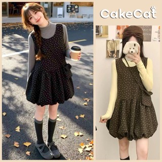 Váy Yếm Dạ Hoa Nhí Dáng Bí 2 Tầng Tặng Túi Mini Phong Cách Vintage Cakecat