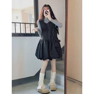 Váy Yếm Dạ Hoa Nhí Dáng Bí 2 Tầng Tặng Túi Mini Phong Cách Vintage Cakecat