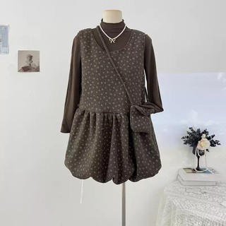 Váy Yếm Dạ Hoa Nhí Dáng Bí 2 Tầng Tặng Túi Mini Phong Cách Vintage Cakecat