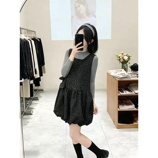Váy Yếm Dạ Hoa Nhí Dáng Bí 2 Tầng Tặng Túi Mini Phong Cách Vintage Cakecat