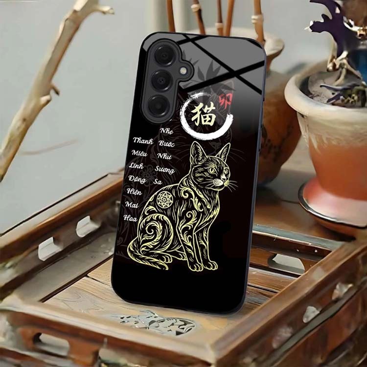Ốp Lưng Cho SAMSUNG A17/ A37/ A57 Mặt Lưng Kính Cường Lực 12 Con Giáp Thư Pháp