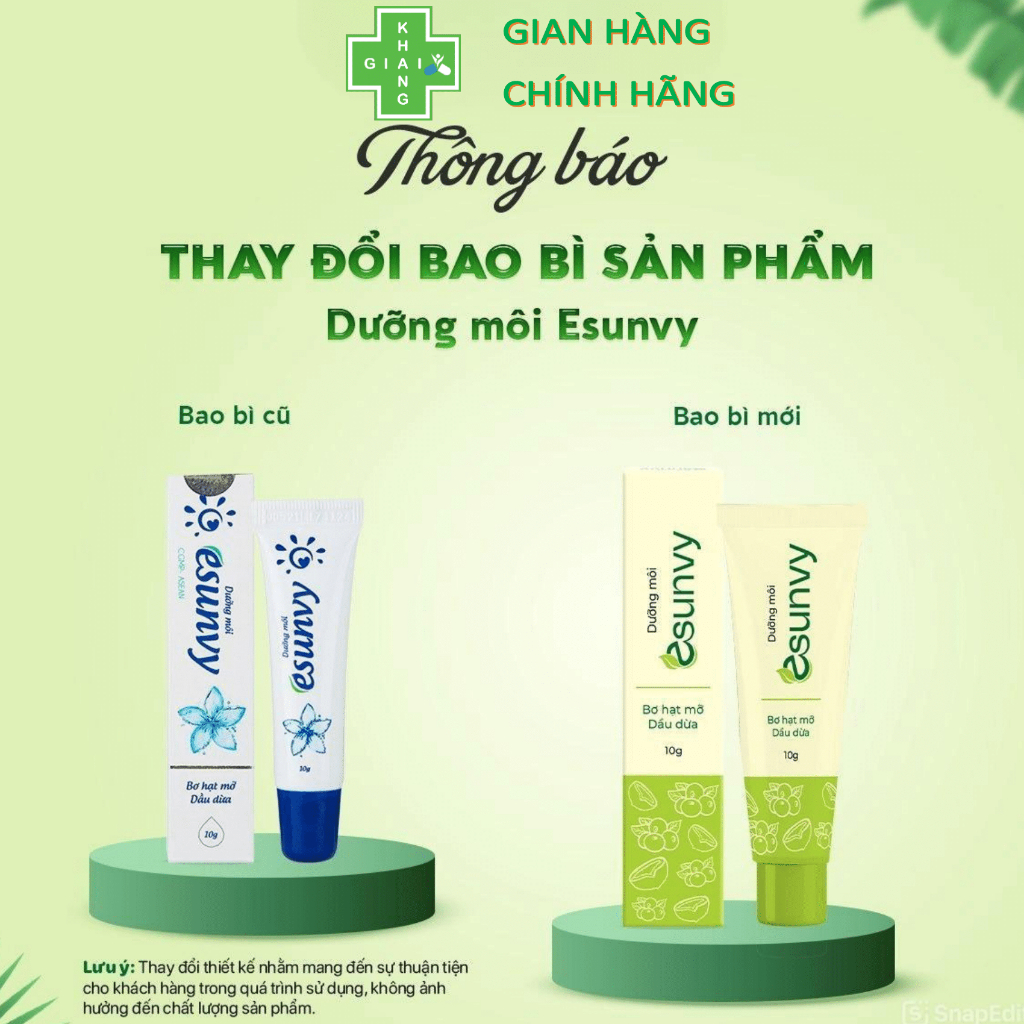 Tạm biệt môi khô nứt nẻ, sở hữu ngay đôi mềm mịn, căng bóng tự nhiên cùng dưỡng môi Esunvy an toàn, lành tính(Tube 10g)