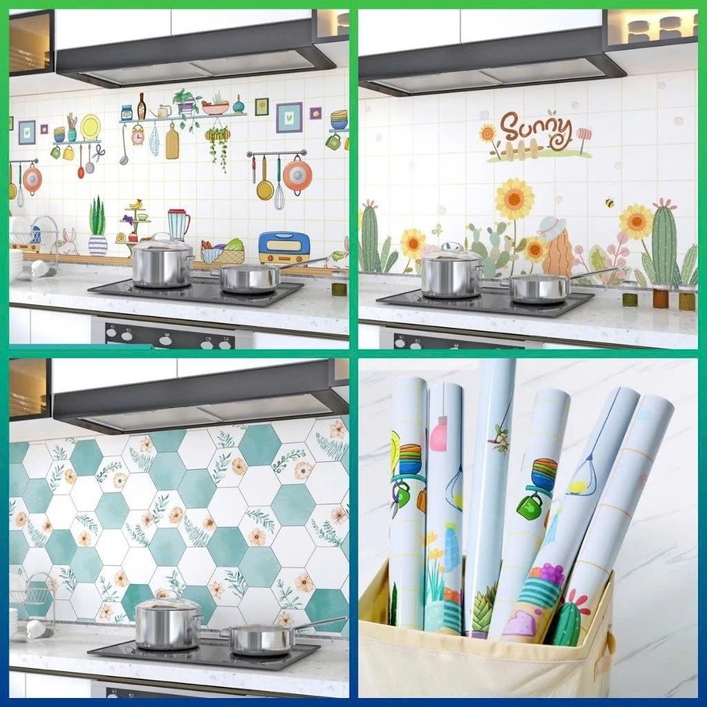 Combo 5 -10 Cuộn Giấy dán bếp tráng nhôm, decal dán bếp cao cấp có sẵn keo, chịu nhiệt cao, dễ lau chùi