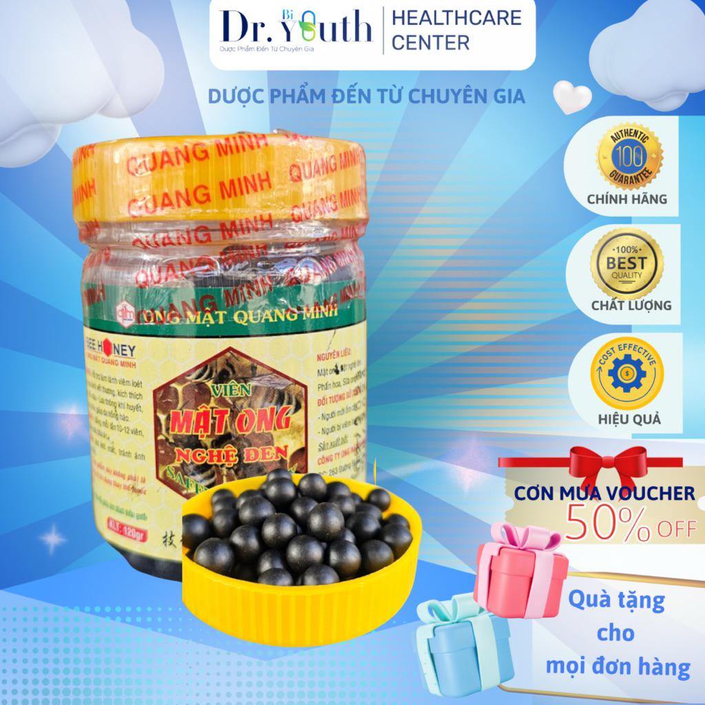 Viên mật ong nghệ đen Quang Minh 120gram lành dạ dày, bổ trợ tiêu hóa tốt, ăn ngon miệng