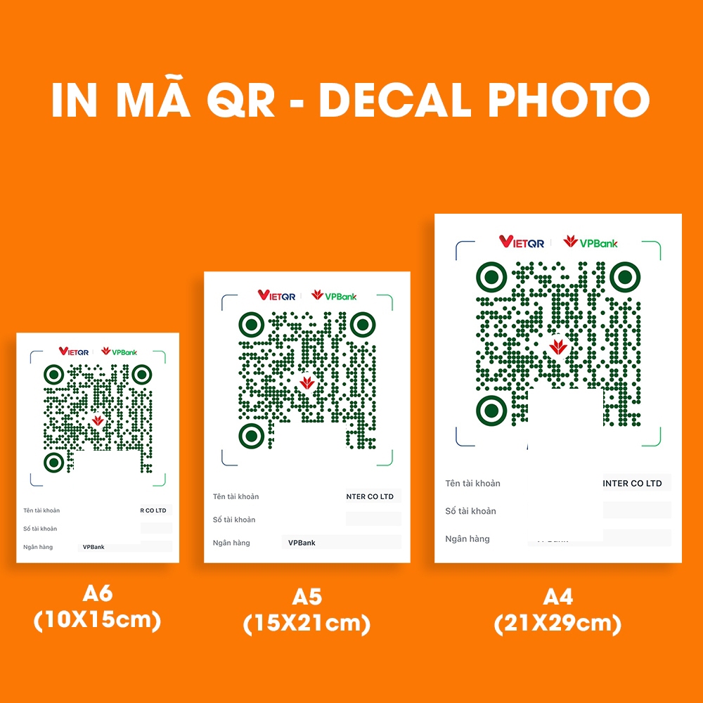 Combo 10 Tấm Decal Photo Lột Dán - In mã QR code tài khoản ngân hàng ...