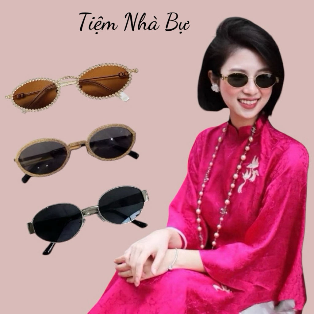 Kính Mát Áo dài gọng Oval Kim Loại Bự Store Chống Tia UV Thời Trang Hàn Quốc Chất Lượng