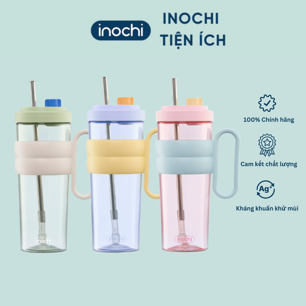 [NEW] Bình nước KITA CHARM Inochi dung tích 900ml, có tay cầm, ống hút inox kèm nút đậy chống bụi