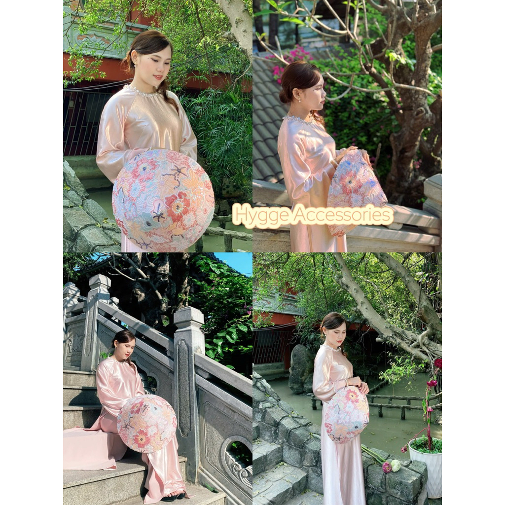 [Đọc kĩ mô tả] Nón lá kim sa blink blink bọc hai lớp vải - Nón lá thủ công kèm dây xỏ hạt size 40cm - phụ kiện áo dài