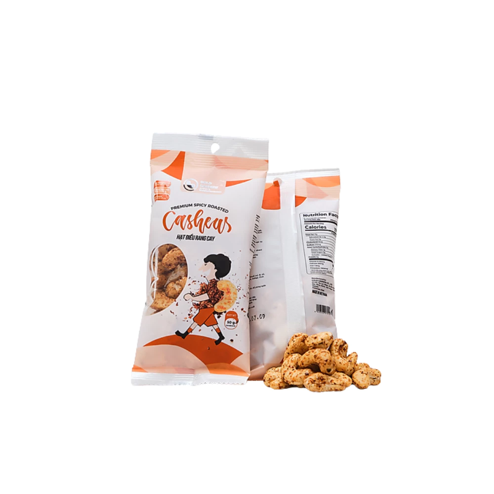 Hạt điều rang cay Gold Cashew túi 50g - Hạt điều Bình Phước giòn tan, vị cay đậm đà, chuẩn xuất khẩu ISO