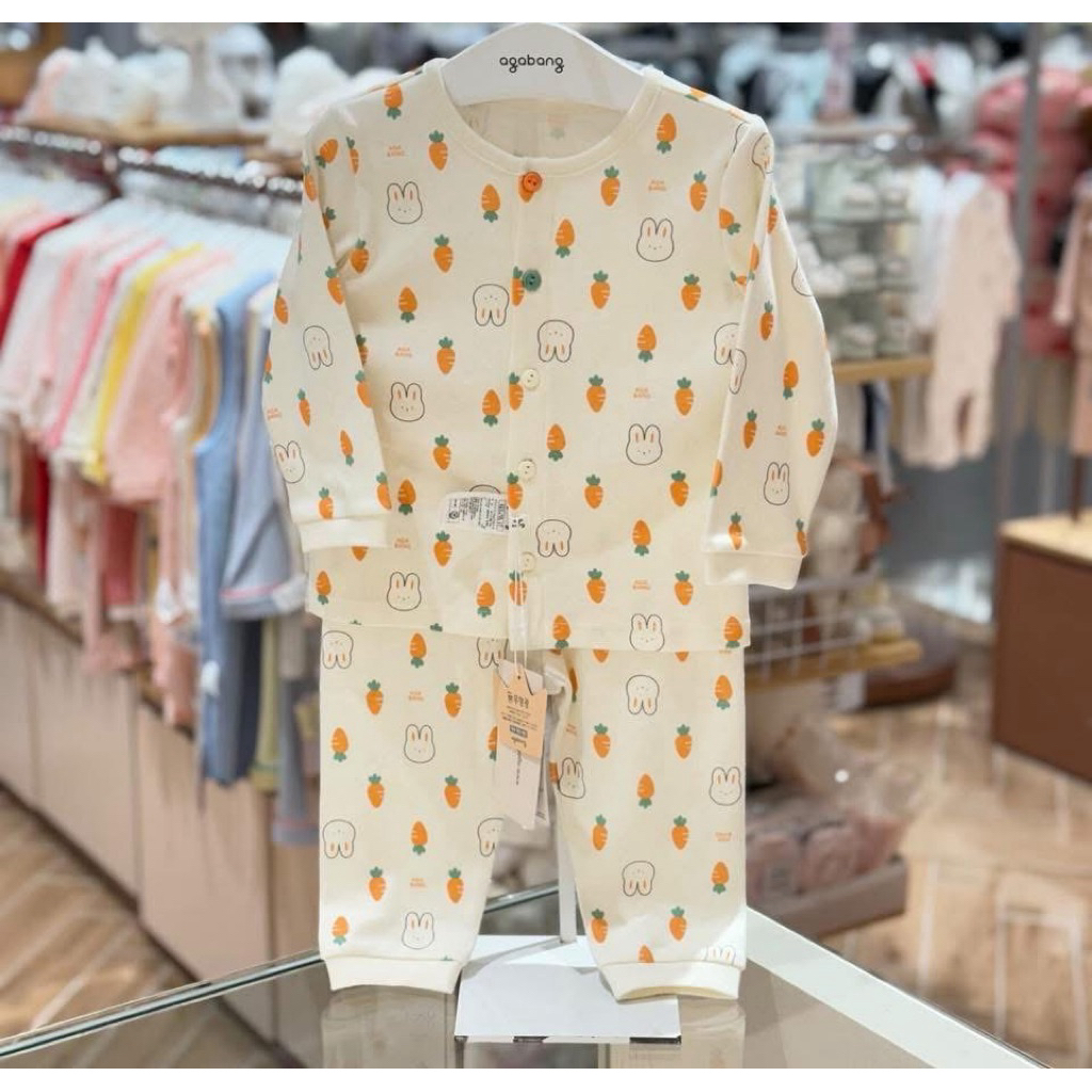VNXK set agabang dài tay hoạ tiết Thỏ cà rốt xinh cho bé iu cúc trắng agabang [80,110,120]