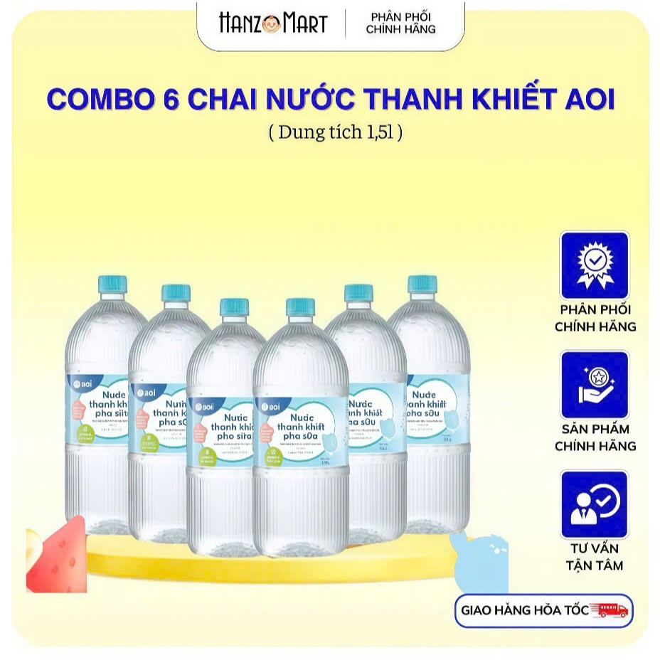 Combo 6 chai nước thanh khiết pha sữa cho bé Aoi giữ trọn vẹn dưỡng chất dung tích 1,5L Combo 6 chai